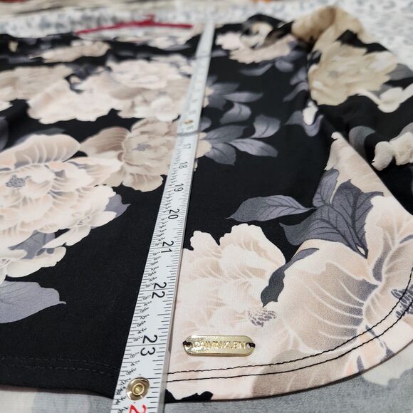 Calvin Klein Top Size Small Black Floral Sheer Sleeves - Picture 6 of 15